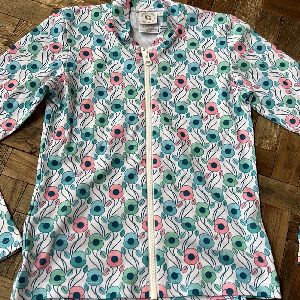 Kids Floral Zip-Front Rash Guard Set - Pink & Teal - Picture 4 of 8